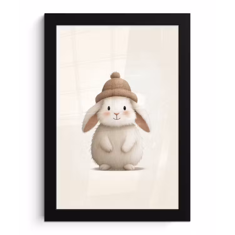 Konijn - Muts - Oren - Beige fotolijst zwart zonder passe partout klein -3d