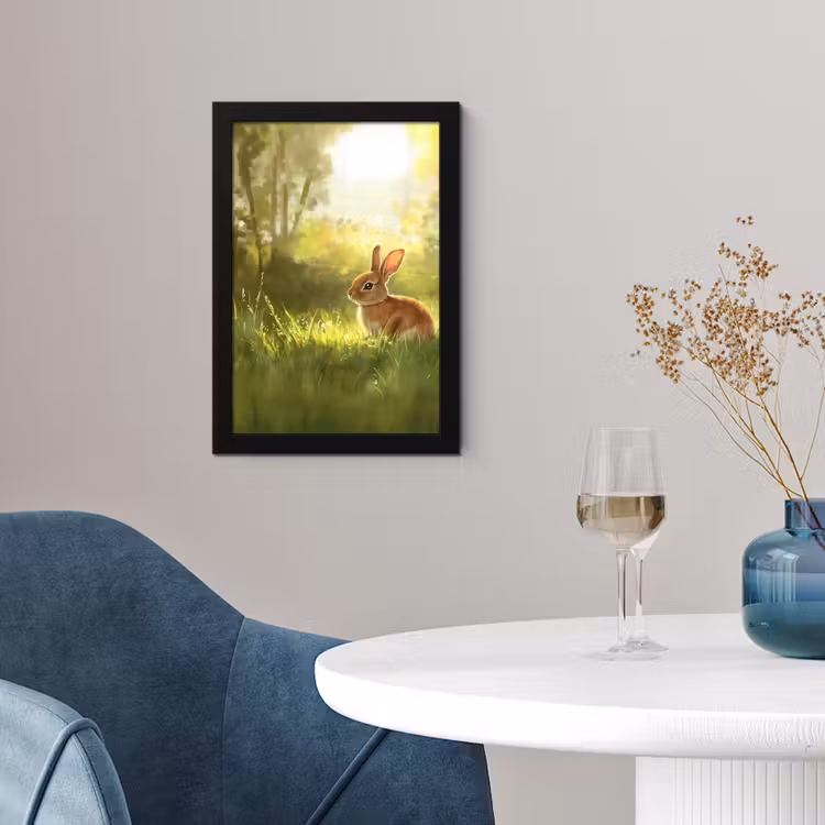 Konijn - Zonlicht - Bos fotolijst zwart zonder passe partout klein -sfeer4