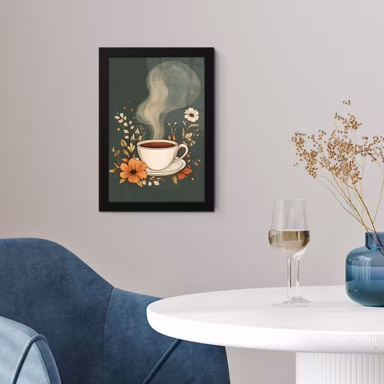 Kop - Bloemen - Groen - Koffie fotolijst zwart zonder passe partout klein -sfeer4