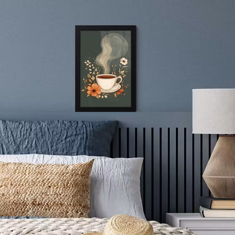 Kop - Bloemen - Groen - Koffie fotolijst zwart zonder passe partout klein -sfeer3