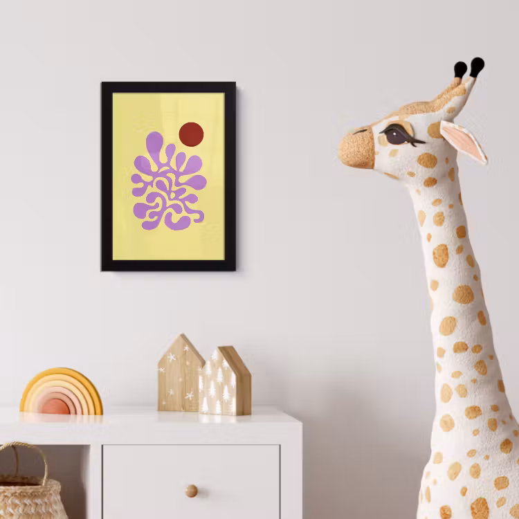 Koraal - Cirkel - Abstract - Geel fotolijst zwart zonder passe partout klein -usfeer4_kinderkamer