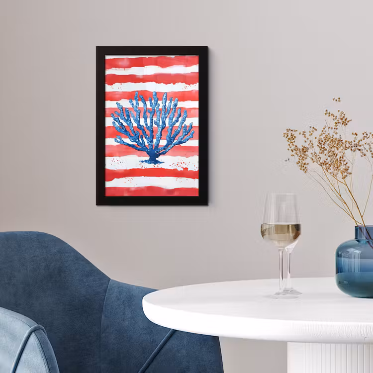Koraal - Verfstructuur - Rood - Blauw fotolijst zwart zonder passe partout klein -sfeer4