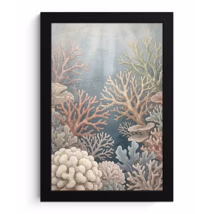 Koraal - Zeeleven - Onderwater - Illustratie - Natuur fotolijst zwart zonder passe partout klein -3d