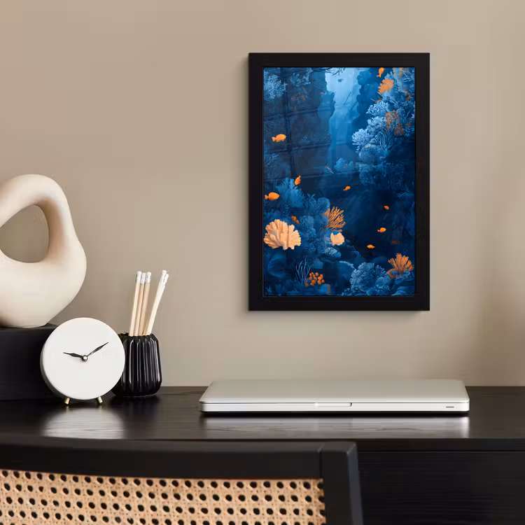 Koraalrif - Vissen - Oceaan - Blauw fotolijst zwart zonder passe partout klein -sfeer1