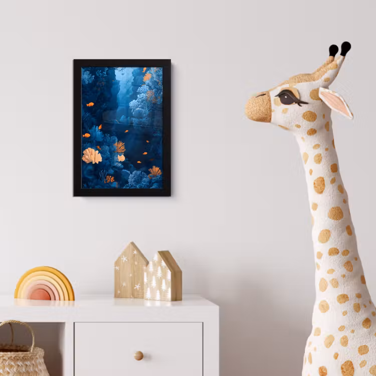 Koraalrif - Vissen - Oceaan - Blauw fotolijst zwart zonder passe partout klein -usfeer4_kinderkamer