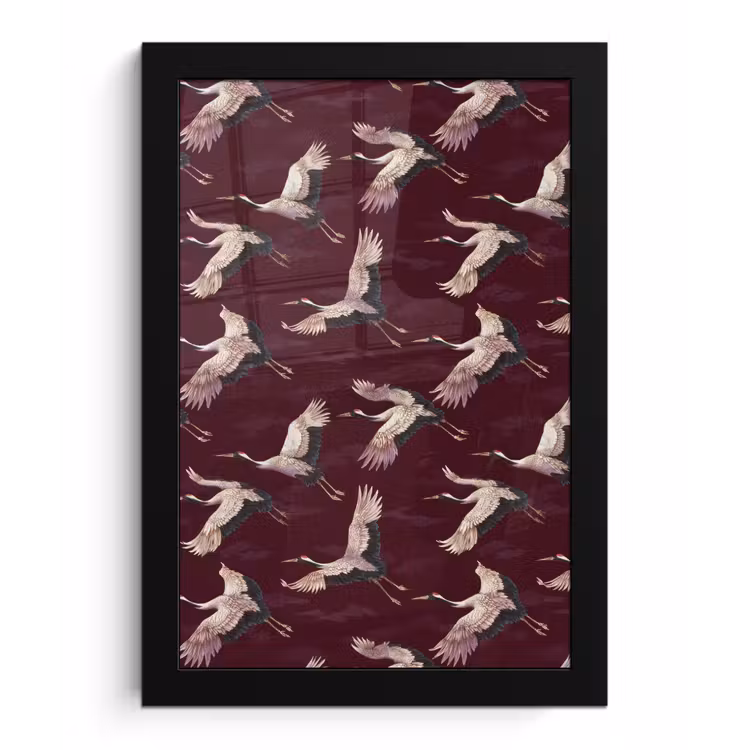 Kraanvogels - Klassiek - Bordeaux fotolijst zwart zonder passe partout klein 224 -3d