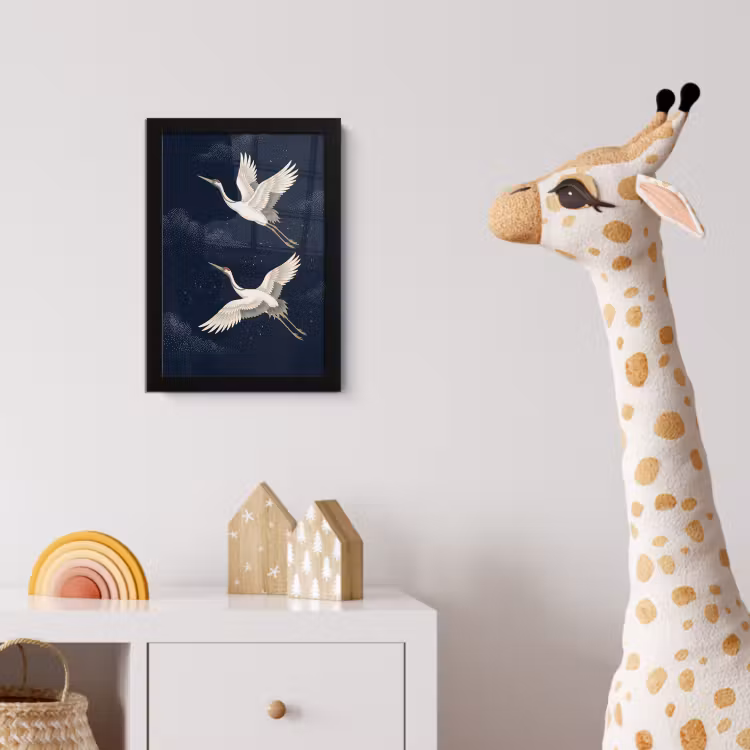 Kraanvogels - Nachthemel - Blauw fotolijst zwart zonder passe partout klein -usfeer4_kinderkamer