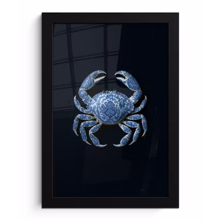 Krab - Delfts blauw - Dieren fotolijst zwart zonder passe partout klein -3d