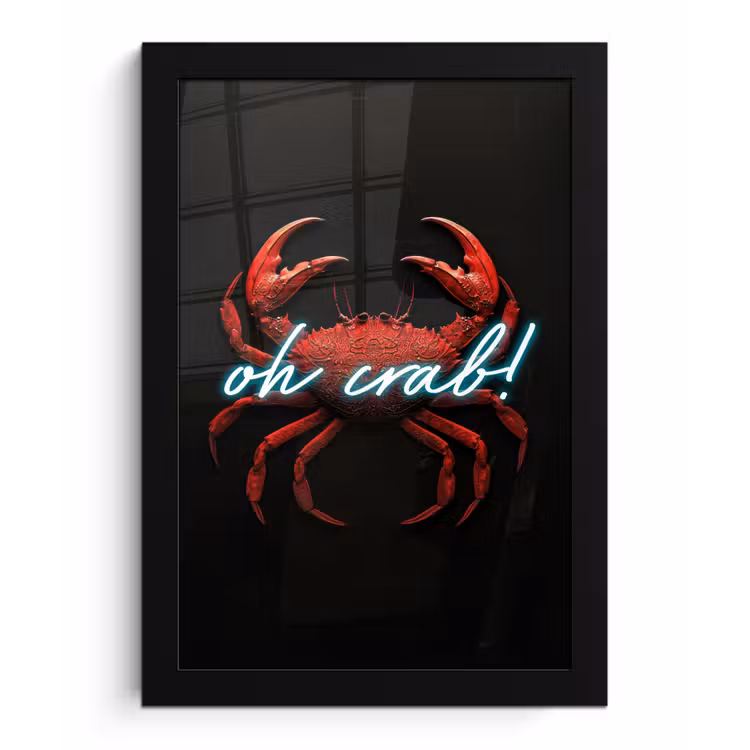 Krab - Rood - Neon - Quote fotolijst zwart zonder passe partout klein -3d