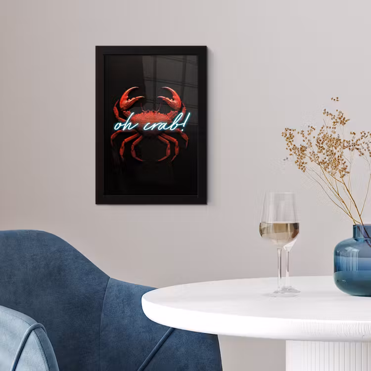 Krab - Rood - Neon - Quote fotolijst zwart zonder passe partout klein -sfeer4