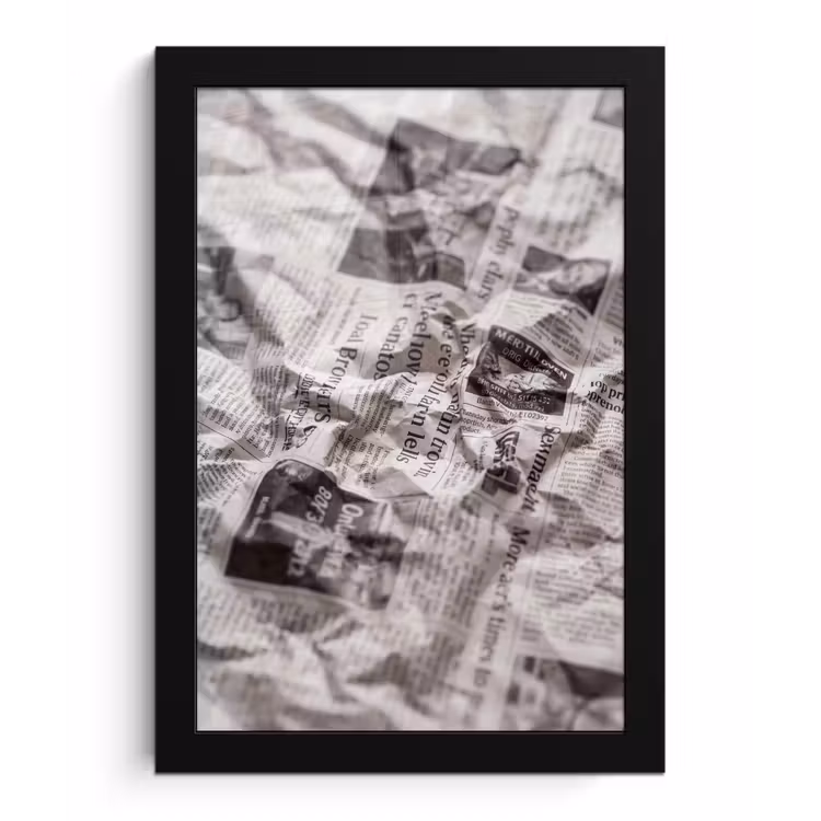Krant - Gekreukeld - Textuur - Vintage - Zwart-wit fotolijst zwart zonder passe partout klein -3d