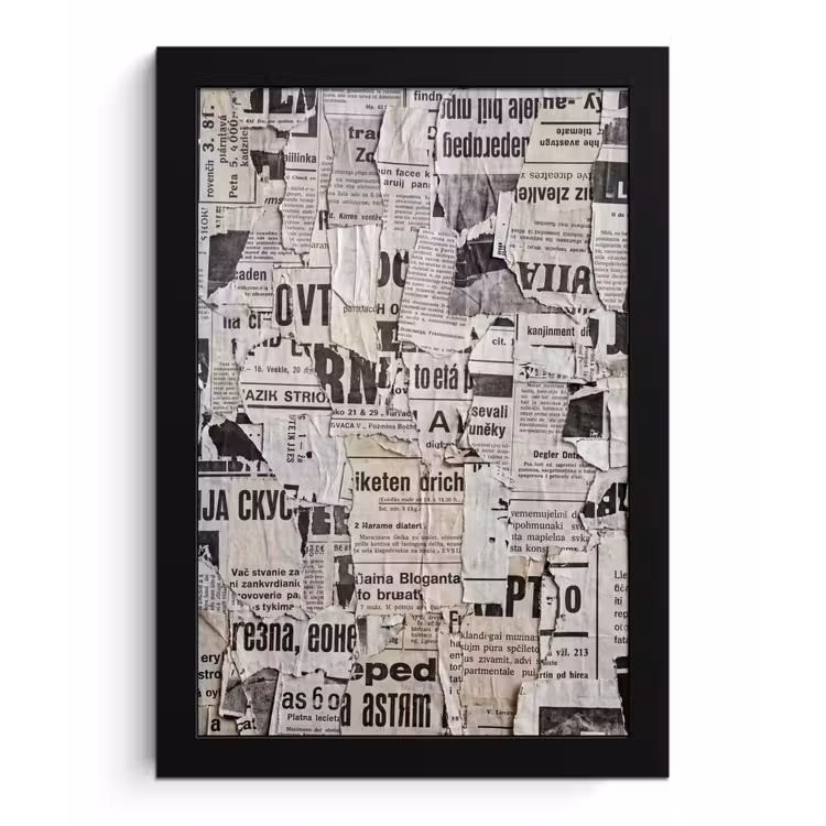Krant - Gescheurd - Textuur - Abstract - Zwart-wit fotolijst zwart zonder passe partout klein -3d