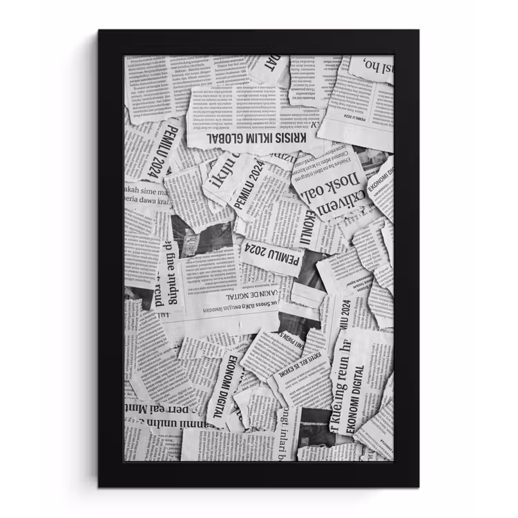 Krant - Versnipperd - Textuur - Zwart-wit - Abstract fotolijst zwart zonder passe partout klein -3d