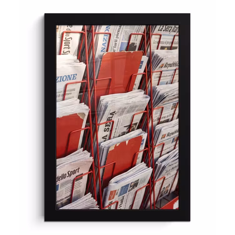 Kranten - Rek - Stedelijk - Dagelijks leven - Rood fotolijst zwart zonder passe partout klein -3d
