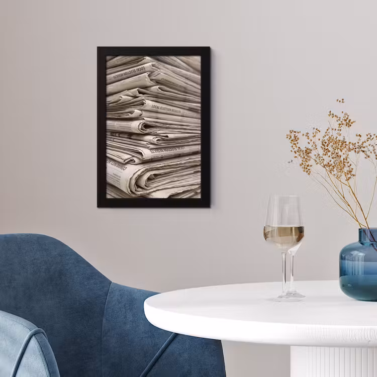 Kranten - Stapel - Nieuws - Vintage - Beige fotolijst zwart zonder passe partout klein -sfeer4