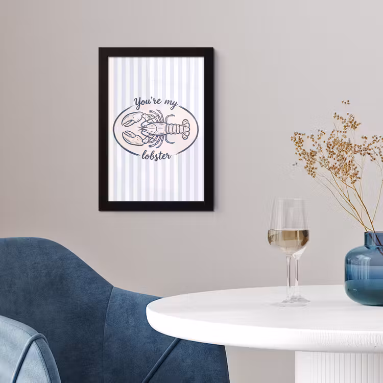 Kreeft - Illustratie - Liefde - Blauw - Decoratie fotolijst zwart zonder passe partout klein -sfeer4