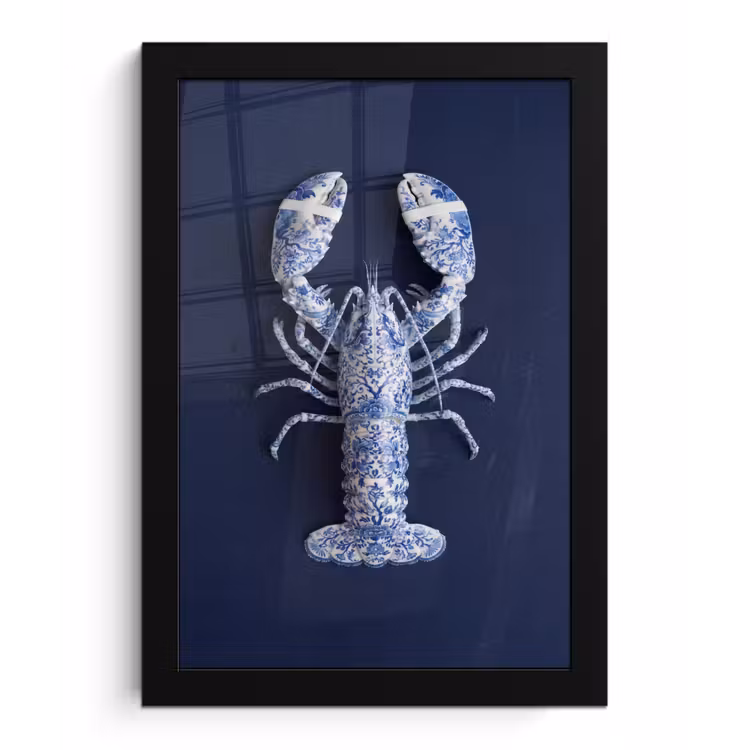 Kreeft - Porselein - Delfts - Blauw fotolijst zwart zonder passe partout klein -3d