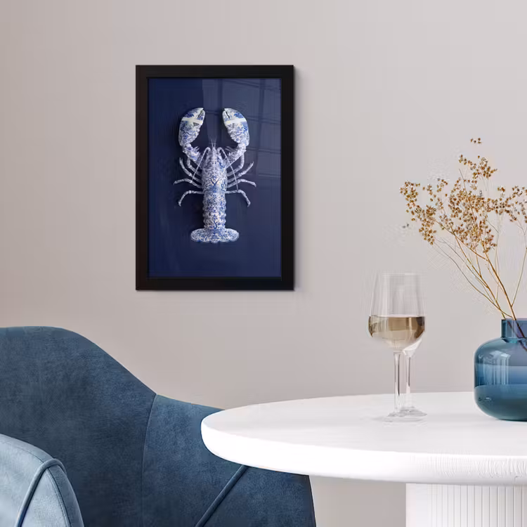 Kreeft - Porselein - Delfts - Blauw fotolijst zwart zonder passe partout klein -sfeer4