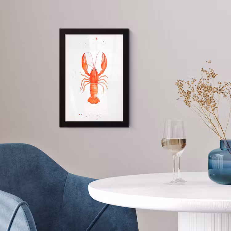 Kreeft - Waterverf - Aquarel - Oranje fotolijst zwart zonder passe partout klein -sfeer4