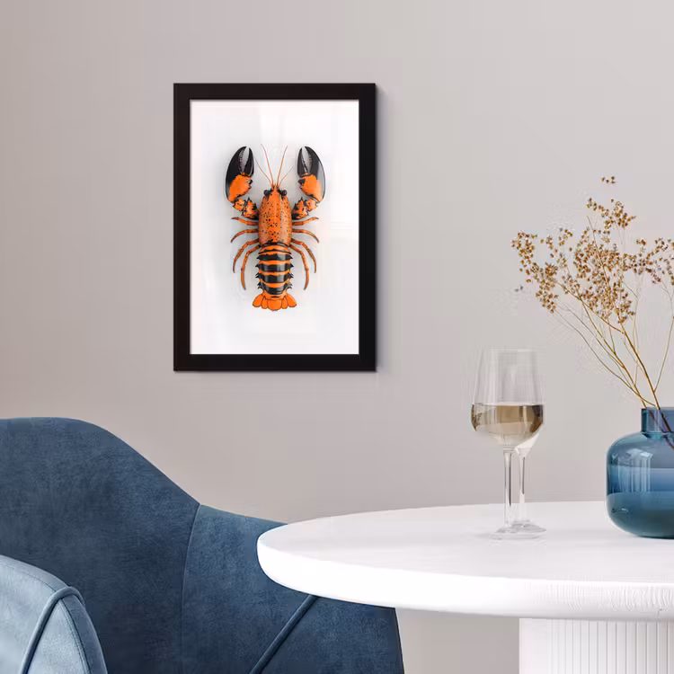 Kreeft - Zwart - Oranje - Wit - Uniek fotolijst zwart zonder passe partout klein -sfeer4
