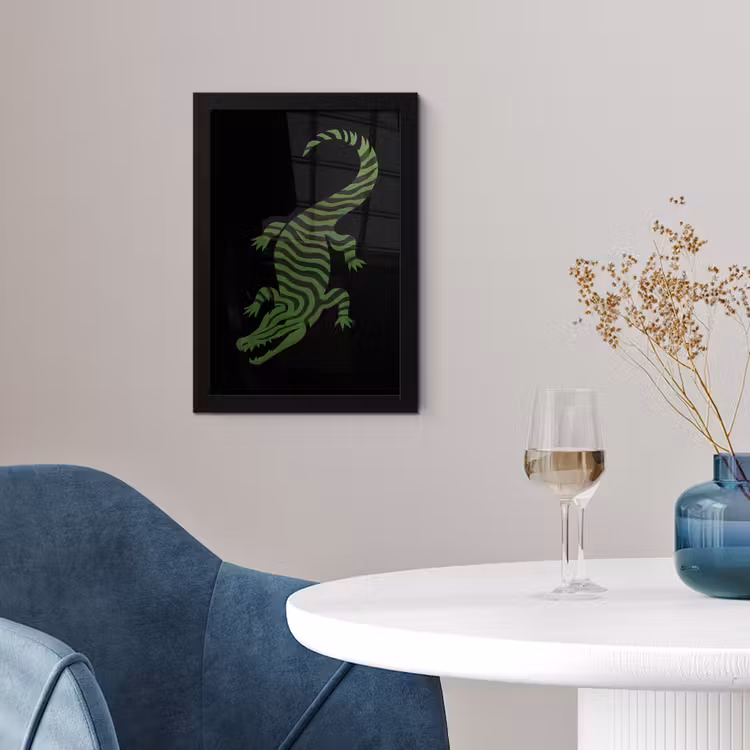 Krokodil - Groen - Tijgerachtig - Strepen fotolijst zwart zonder passe partout klein -sfeer4