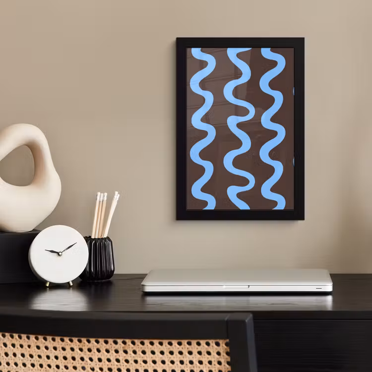 Kronkelende lijnen - Blauw - Bruin - Minimalistisch fotolijst zwart zonder passe partout klein 224 -sfeer1