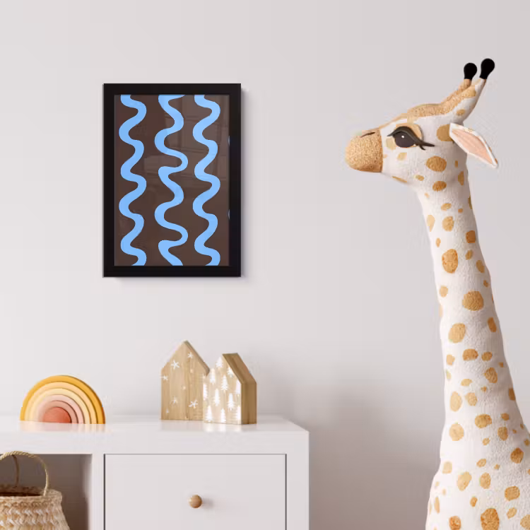 Kronkelende lijnen - Blauw - Bruin - Minimalistisch fotolijst zwart zonder passe partout klein 224 -usfeer4_kinderkamer