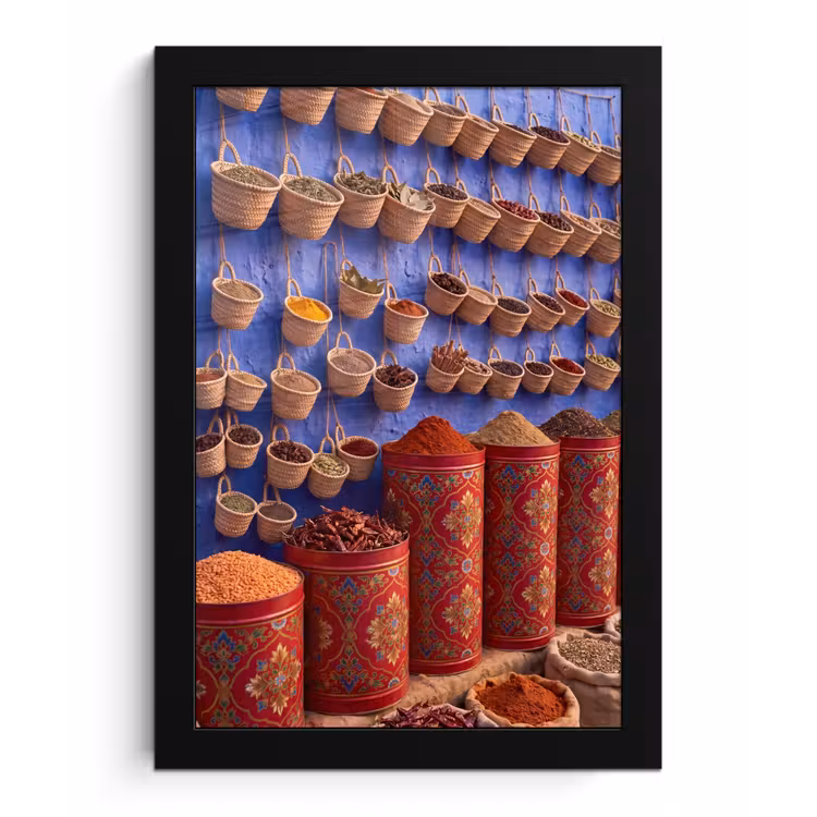 Poster met lijst - Kruiden - Manden - Markt - Kruiden - Manden - Markt fotolijst zwart zonder passe partout klein