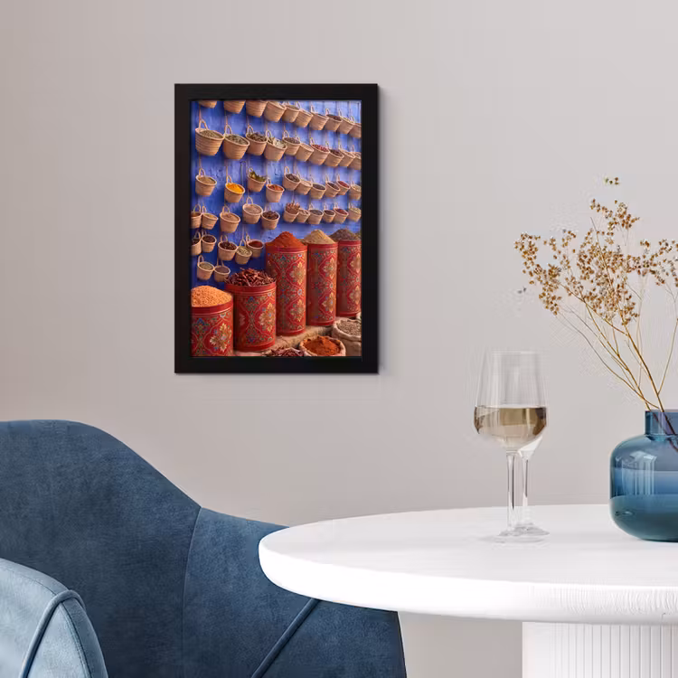 Poster met lijst - Kruiden - Manden - Markt - Kruiden - Manden - Markt fotolijst zwart zonder passe partout klein