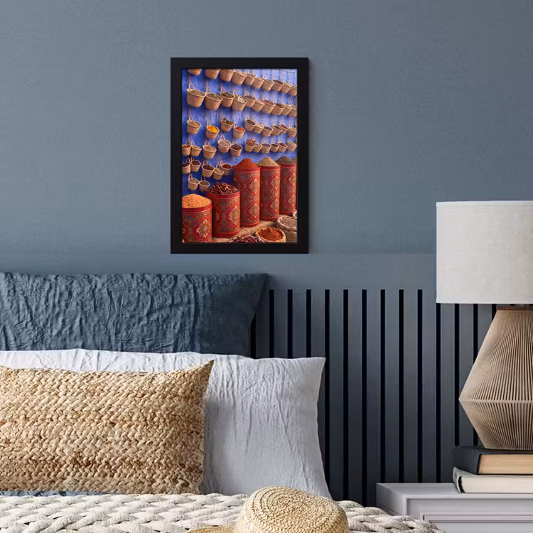Poster met lijst - Kruiden - Manden - Markt - Kruiden - Manden - Markt fotolijst zwart zonder passe partout klein
