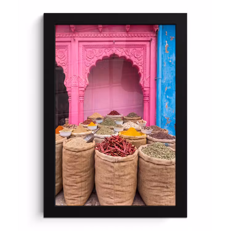 Poster met lijst - Kruiden - Markt - Roze - Kruiden - Markt - Roze fotolijst zwart zonder passe partout klein