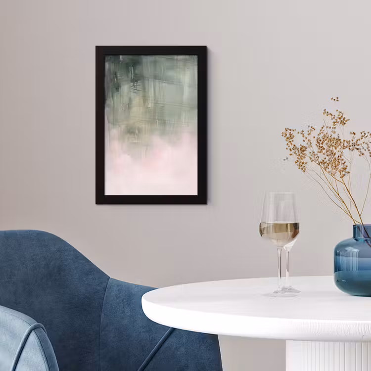 Kunst - Abstract - Modern - Groen - Roze fotolijst zwart zonder passe partout klein -sfeer4
