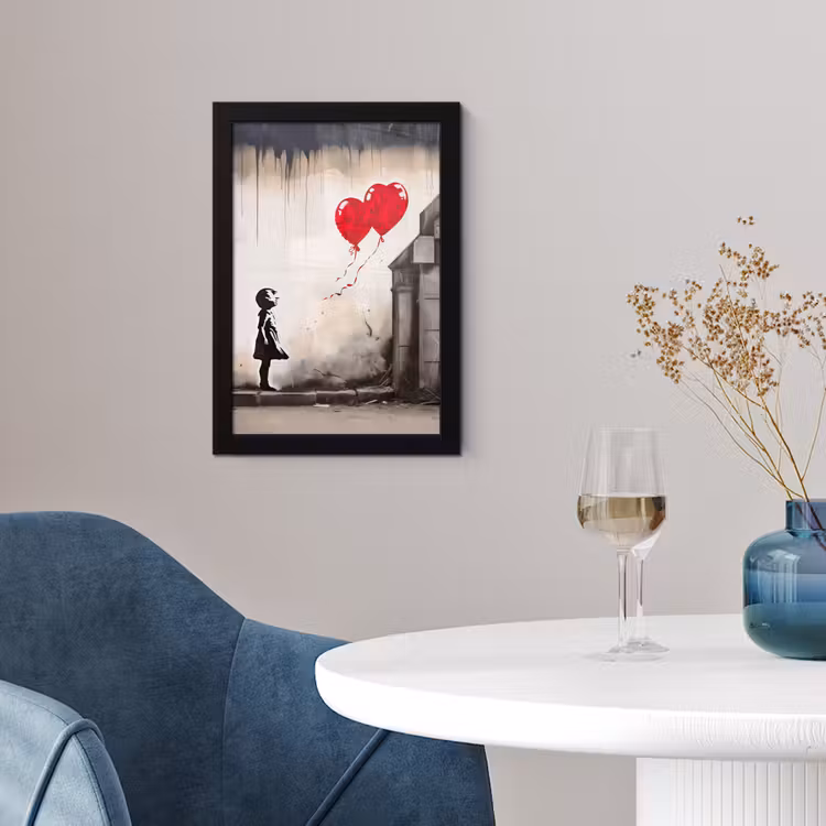 Kunst - Meisje - Ballonnen - Hart - Grijs fotolijst zwart zonder passe partout klein -sfeer4