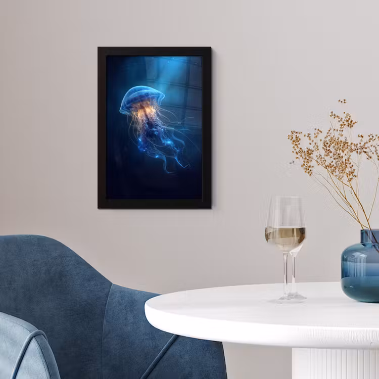 Kwal - Lichtgevend - Tentakels - Blauw fotolijst zwart zonder passe partout klein -sfeer4