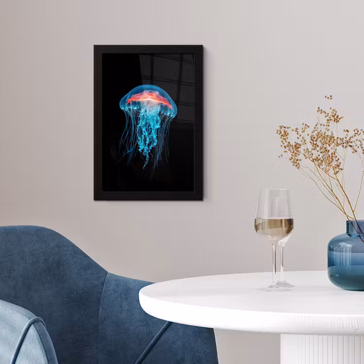 Kwal - Tentakels - Blauw - Licht fotolijst zwart zonder passe partout klein -sfeer4