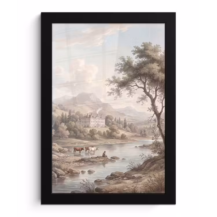 Landhuis - Rivier - Vee fotolijst zwart zonder passe partout klein -3d