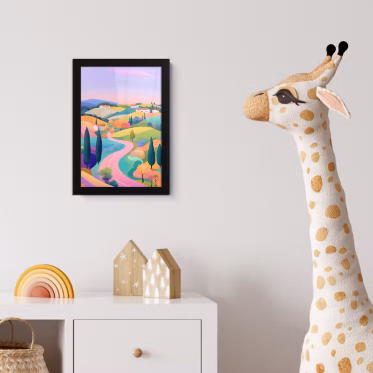 Landschap - Paars - Pastel - Huizen fotolijst zwart zonder passe partout klein -usfeer4_kinderkamer