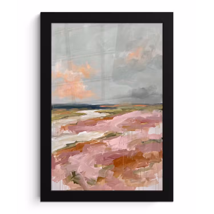 Landschap - Rivier - Abstract - Roze - Groen fotolijst zwart zonder passe partout klein -3d