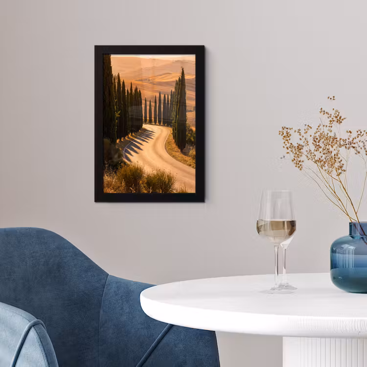 Landschap - Weg - Bomen - Natuur - Goud fotolijst zwart zonder passe partout klein -sfeer4