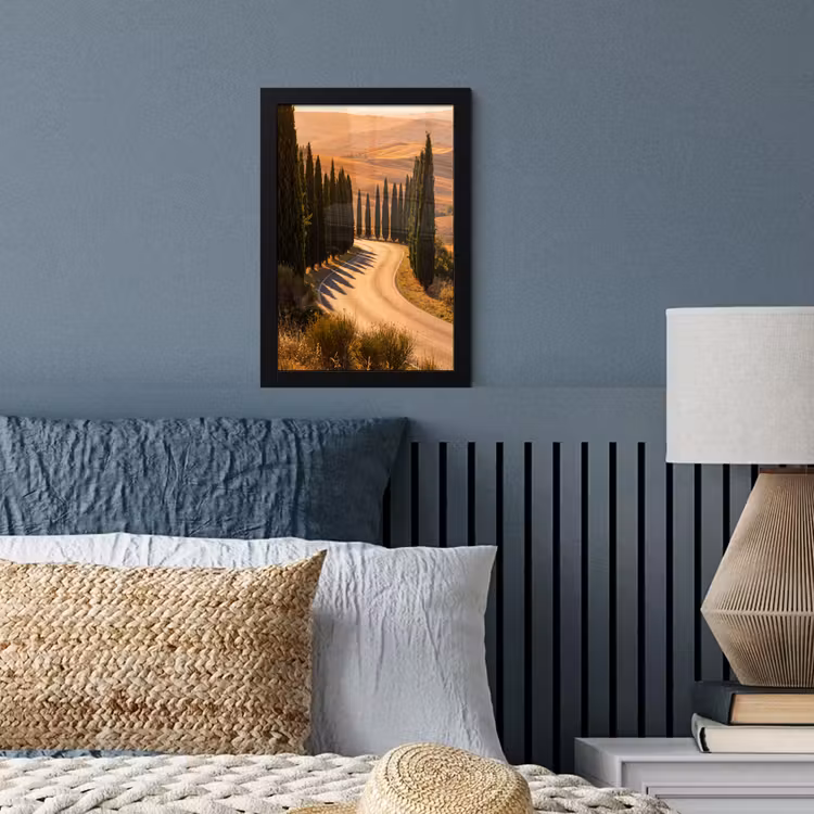 Landschap - Weg - Bomen - Natuur - Goud fotolijst zwart zonder passe partout klein -sfeer3