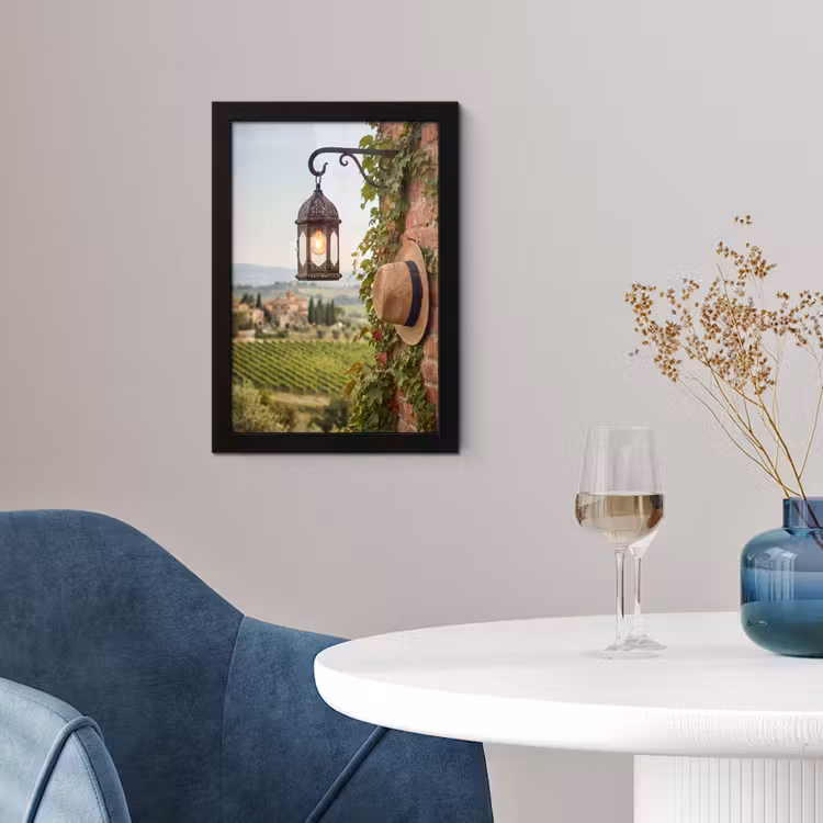 Lantaarn - Wijngaard - Landschap - Italiaans fotolijst zwart zonder passe partout klein -sfeer4