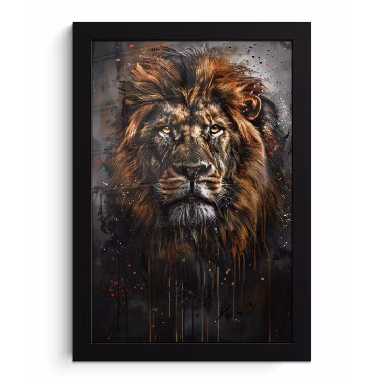 Leeuw - Dieren - Portret - Zwart - Luxe fotolijst zwart zonder passe partout klein -3d
