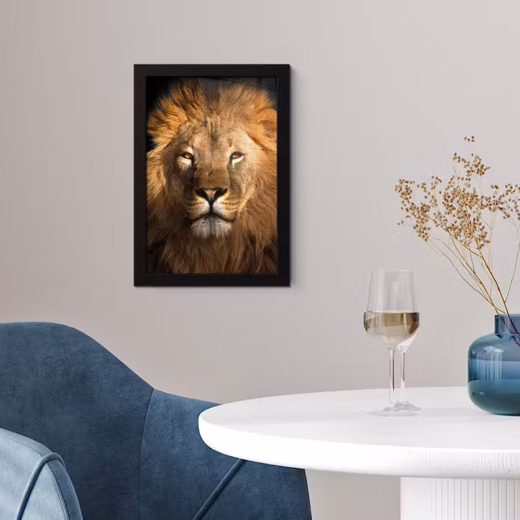 Leeuw - Dieren - Zwart - Licht - Bruin - Portret fotolijst zwart zonder passe partout klein -sfeer4