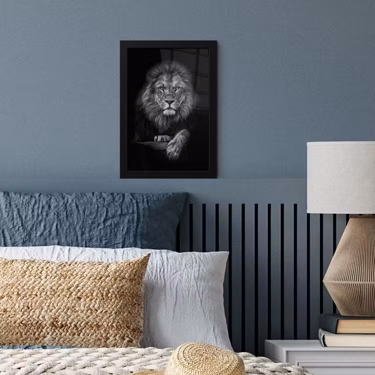 Leeuw - Dieren - Zwart - Wit fotolijst zwart zonder passe partout klein -sfeer3