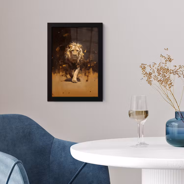 Leeuw - Geschilderd - Abstract - Goud fotolijst zwart zonder passe partout klein -sfeer4