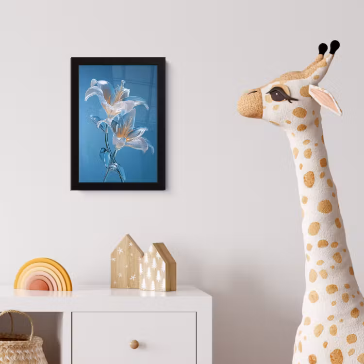 Lelies - Blauw - Glazen fotolijst zwart zonder passe partout klein -usfeer4_kinderkamer
