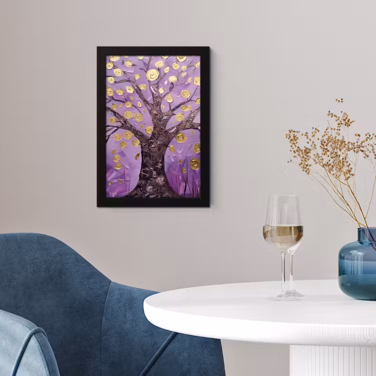 Levensboom - Boom - Paars - Goud - Modern fotolijst zwart zonder passe partout klein -sfeer4