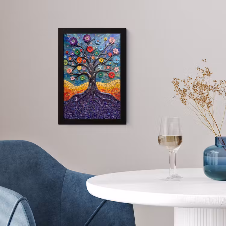 Levensboom - Mozaïek - Bloemen - Kleurrijk - Vrolijk fotolijst zwart zonder passe partout klein -sfeer4