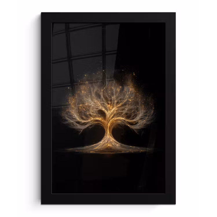 Lichtjes - Boom - Abstract - Zwart fotolijst zwart zonder passe partout klein -3d