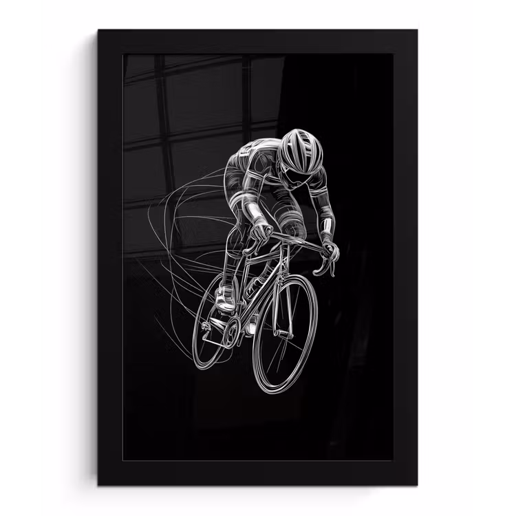 Lijntekening - Wit - Wielrennen - Snelheid fotolijst zwart zonder passe partout klein -3d